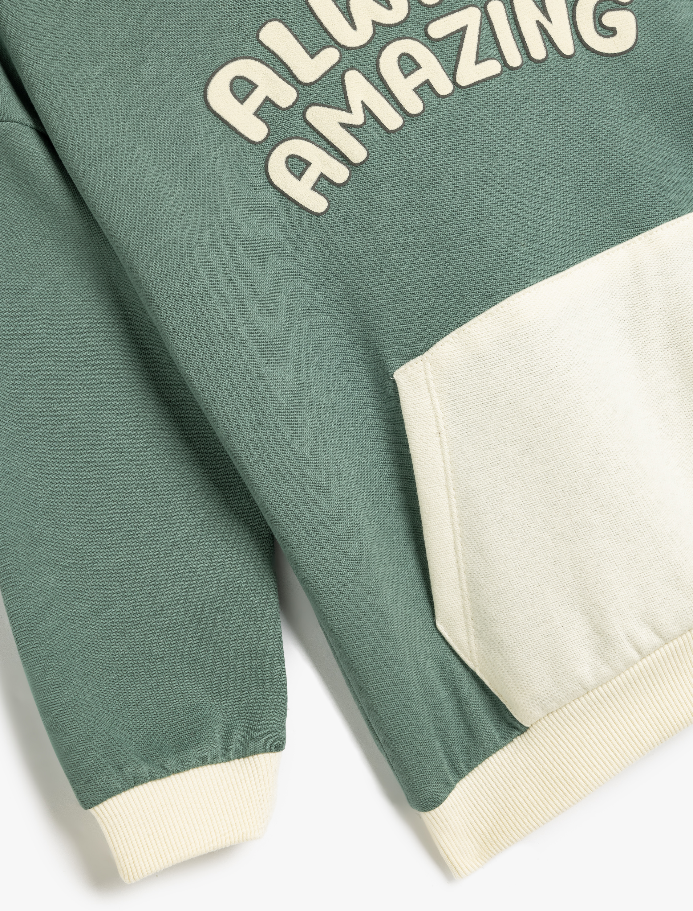  Erkek Bebek Kapşonlu Sweatshirt Slogan Baskılı Kanguru Cepli Pamuklu Şardonlu