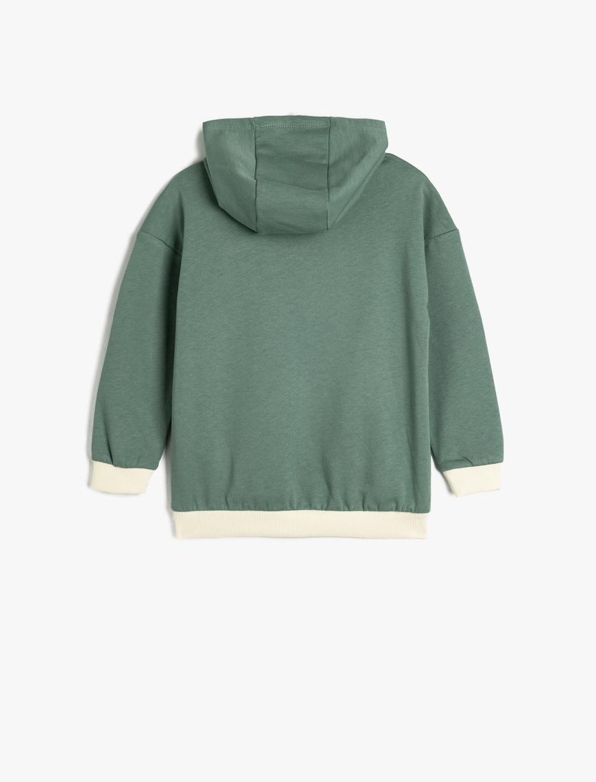  Erkek Bebek Kapşonlu Sweatshirt Slogan Baskılı Kanguru Cepli Pamuklu Şardonlu