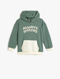 Kapşonlu Sweatshirt Slogan Baskılı Kanguru Cepli Pamuklu Şardonlu