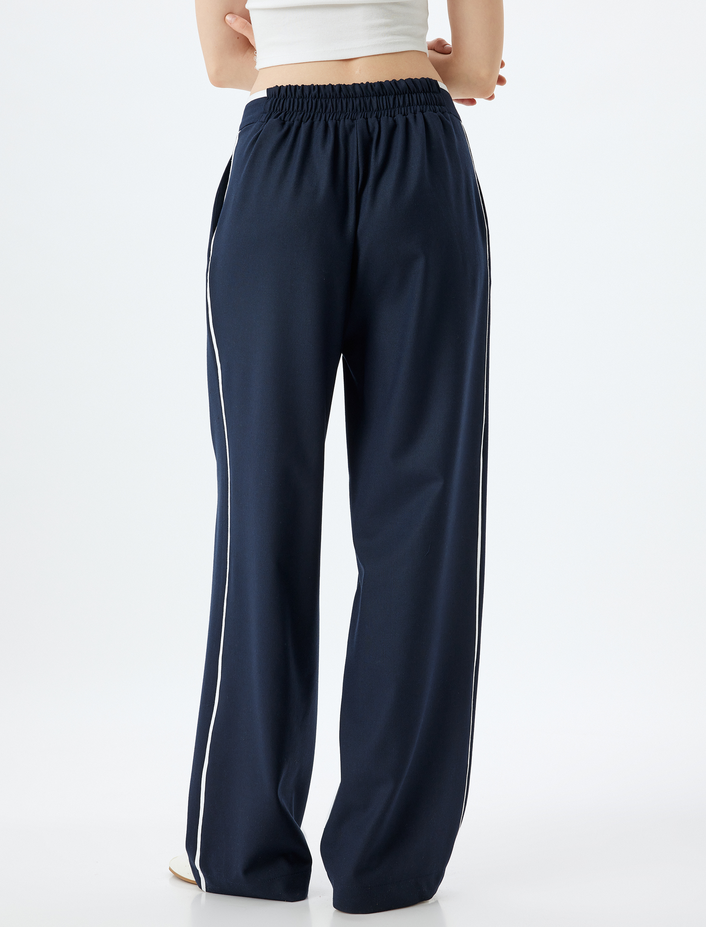   Oversize Pantolon Bol Paça Düğmeli Beli Lastikli Şerit Detaylı Cepli