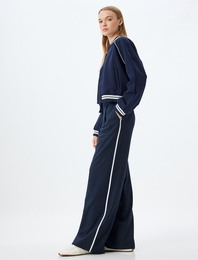 Oversize Pantolon Bol Paça Düğmeli Beli Lastikli Şerit Detaylı Cepli