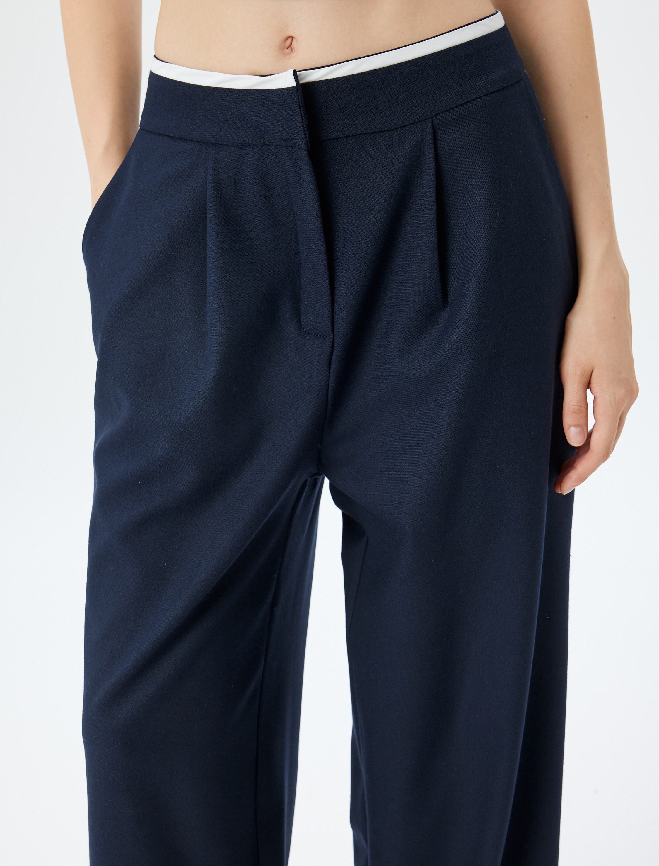   Oversize Pantolon Bol Paça Düğmeli Beli Lastikli Şerit Detaylı Cepli