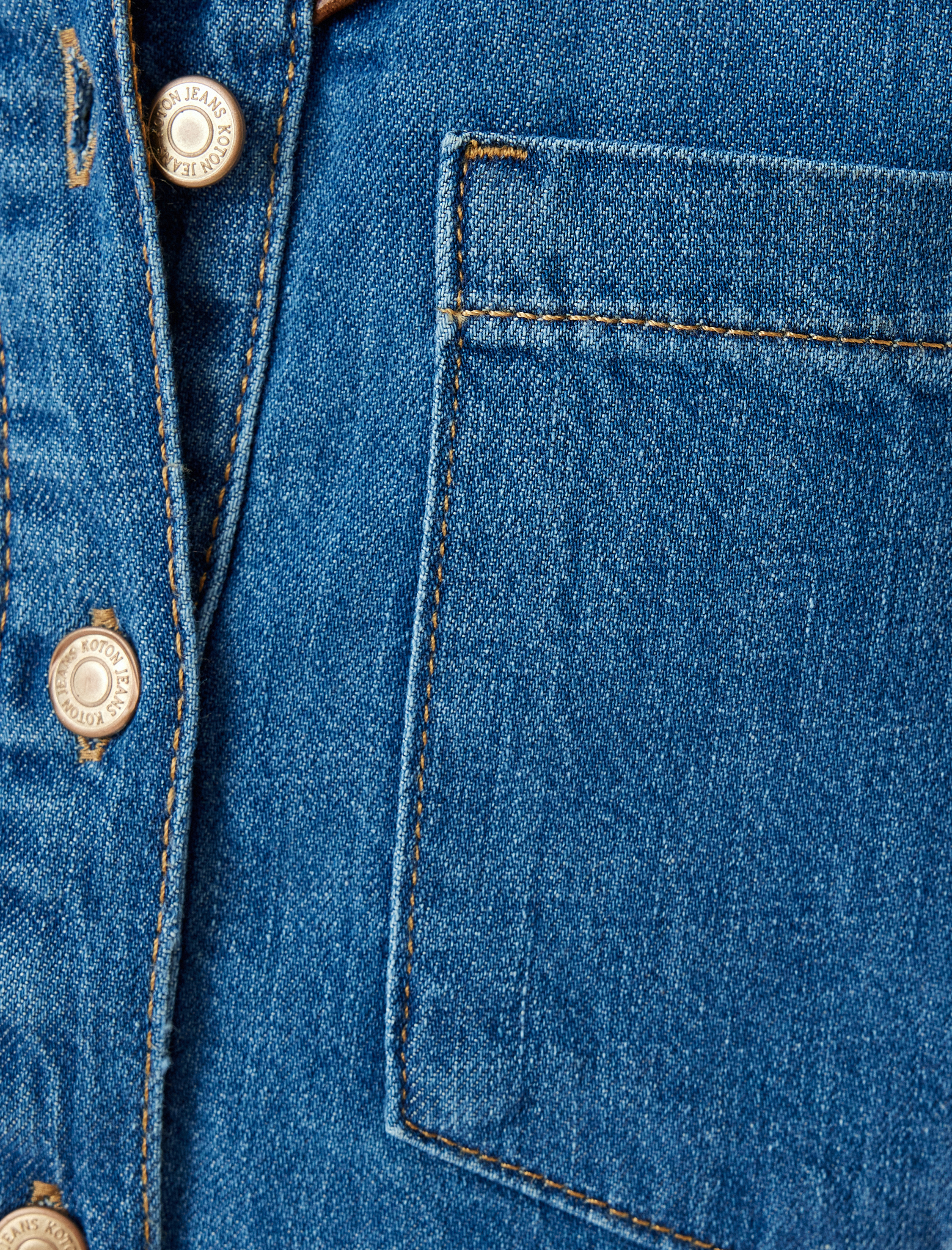   Kot Gömlek Uzun Kollu Suni Deri Detaylı Cepli Klasik Yaka Düğmeli