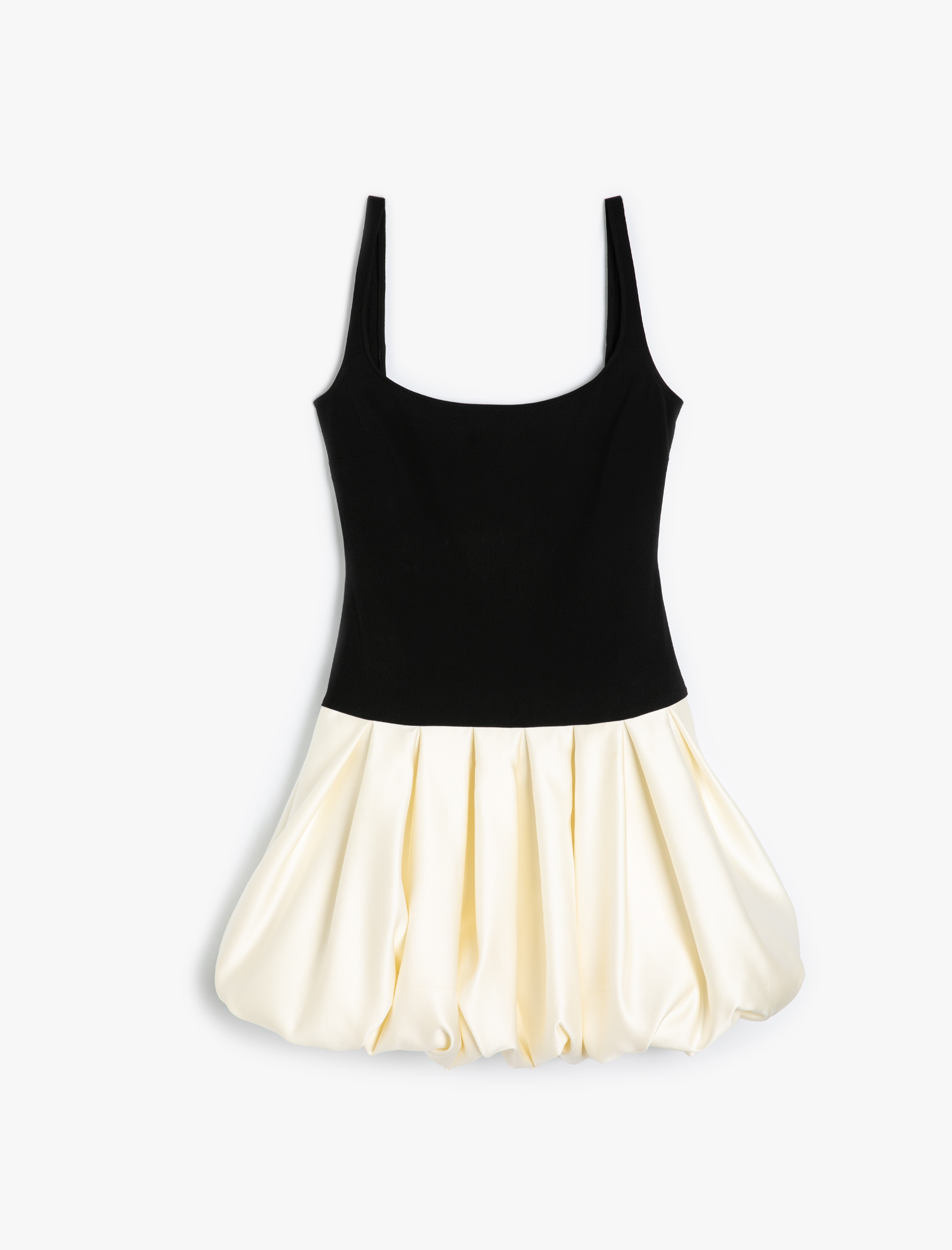   Koton X Sibil Çetinkaya - Mini Balon Elbise Saten Kumaş Detaylı Renk Kontrastlı