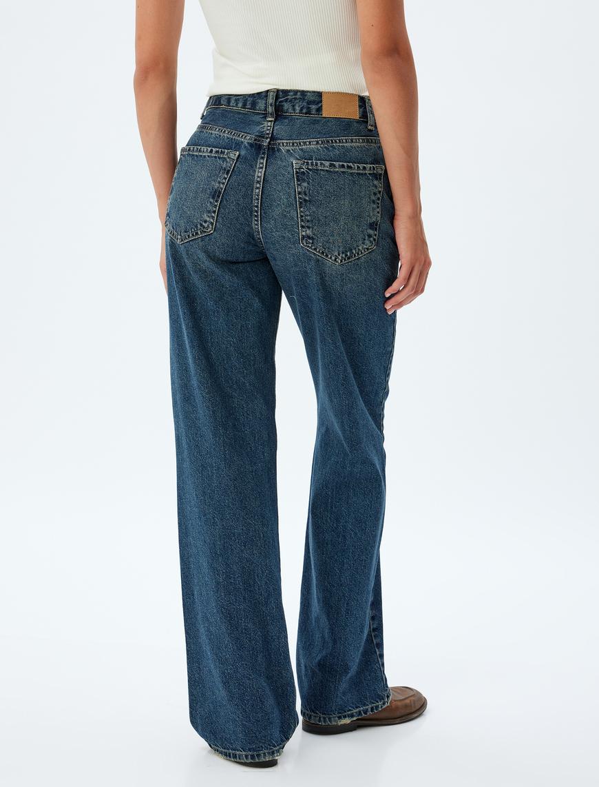   Düz Paça Kot Pantolon Düğmeli - Straight Jeans