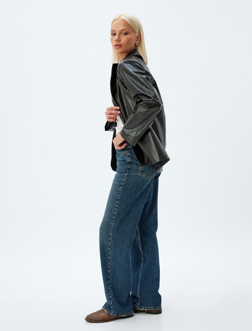   Düz Paça Kot Pantolon Düğmeli - Eve Straight Jeans