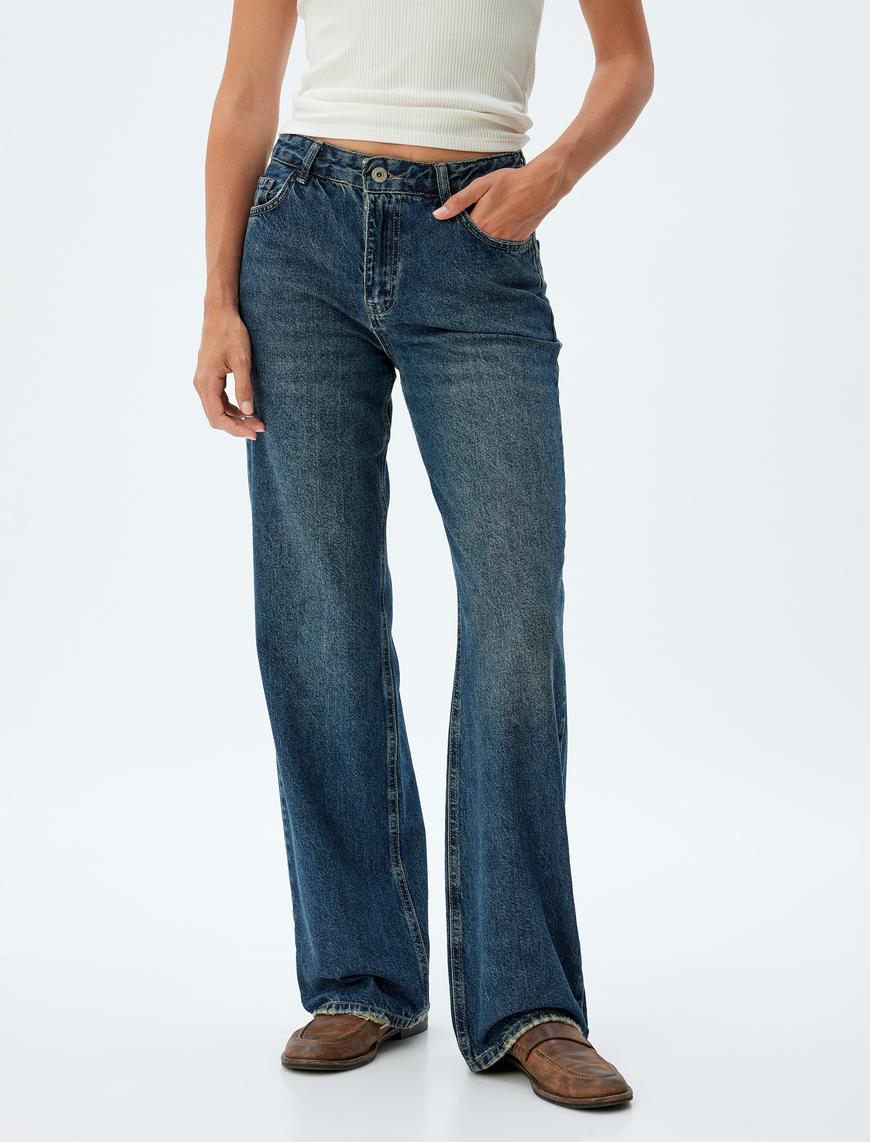   Düz Paça Kot Pantolon Düğmeli - Eve Straight Jeans