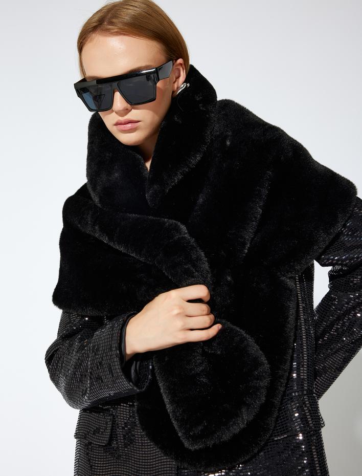 Kadın Atkı Suni Kürk Dokulu Lastikli