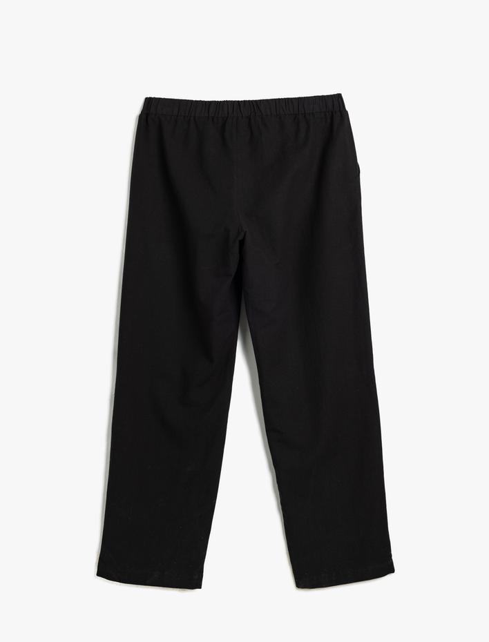  Keten Karışımlı Pantolon Chino Cep Detaylı Beli Bağcıklı