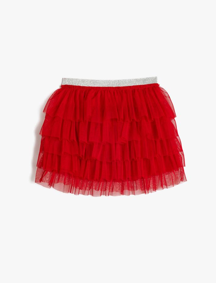 Kız Çocuk Beli Lastikli Sim Detaylı Pileli Katlı Tütü Etek