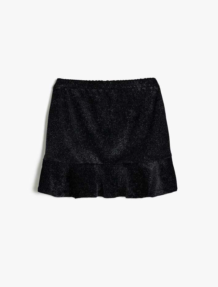 Kız Çocuk Kadife Etek Simli Fırfırlı Büzgülü Beli Lastikli