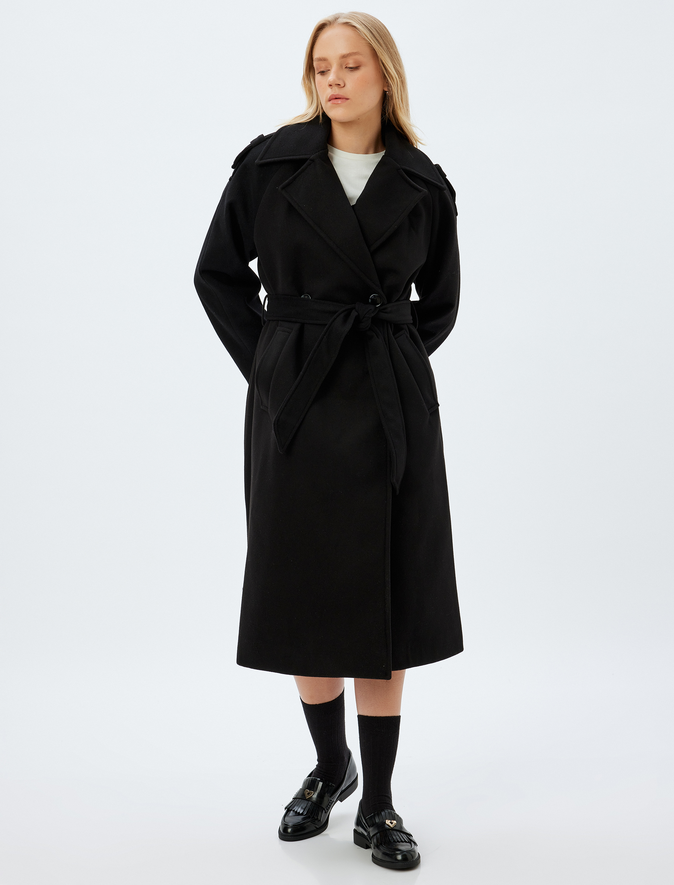   Uzun Kaşe Kaban Kruvaze Cepli