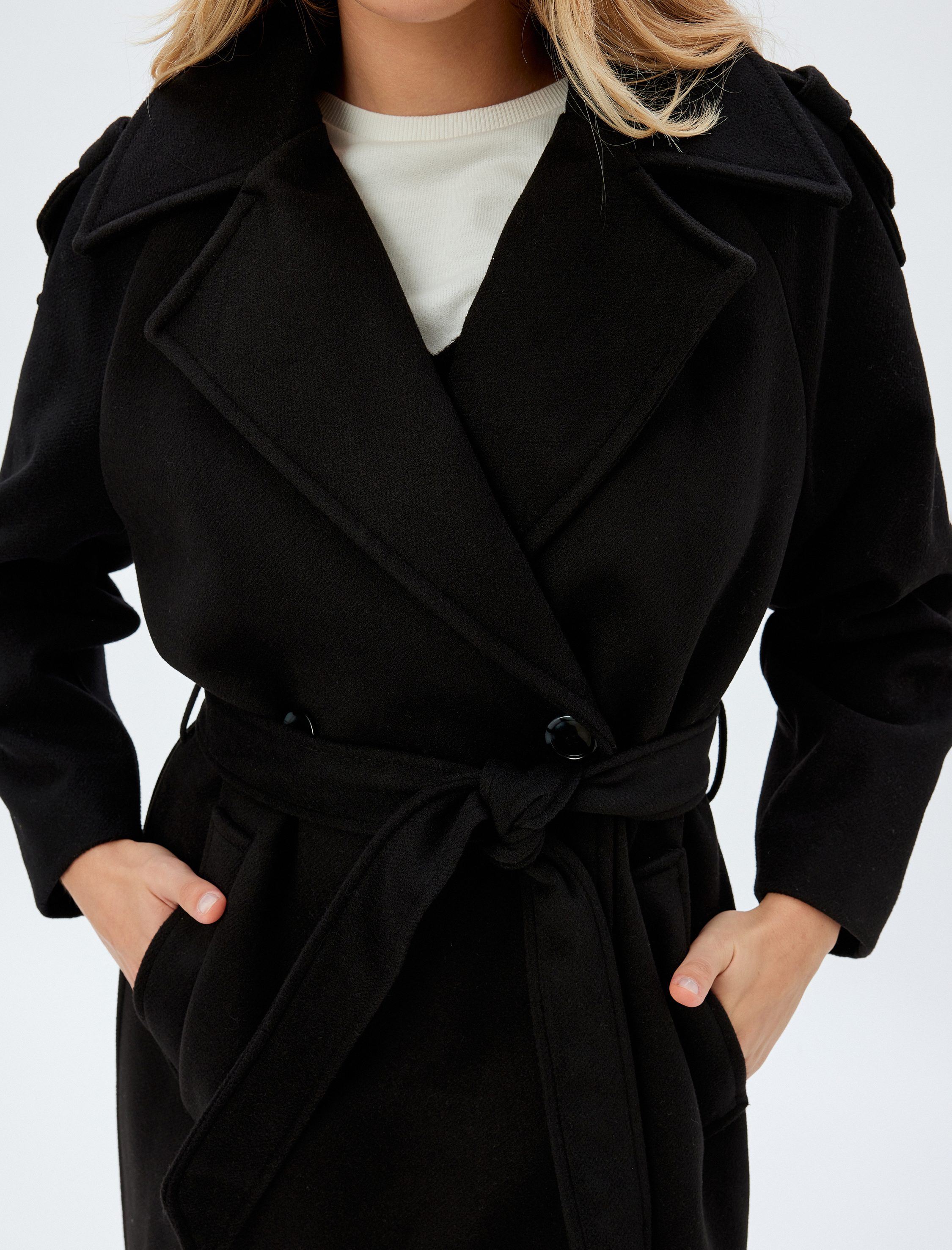   Uzun Kaşe Kaban Kruvaze Cepli