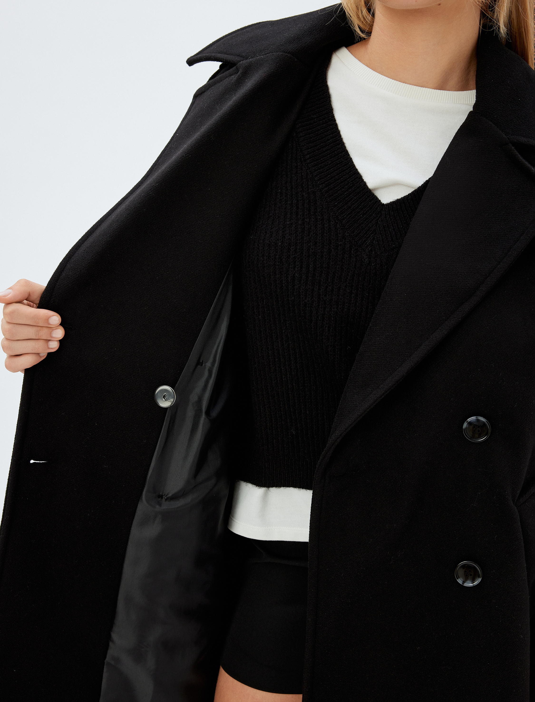   Uzun Kaşe Kaban Kruvaze Cepli