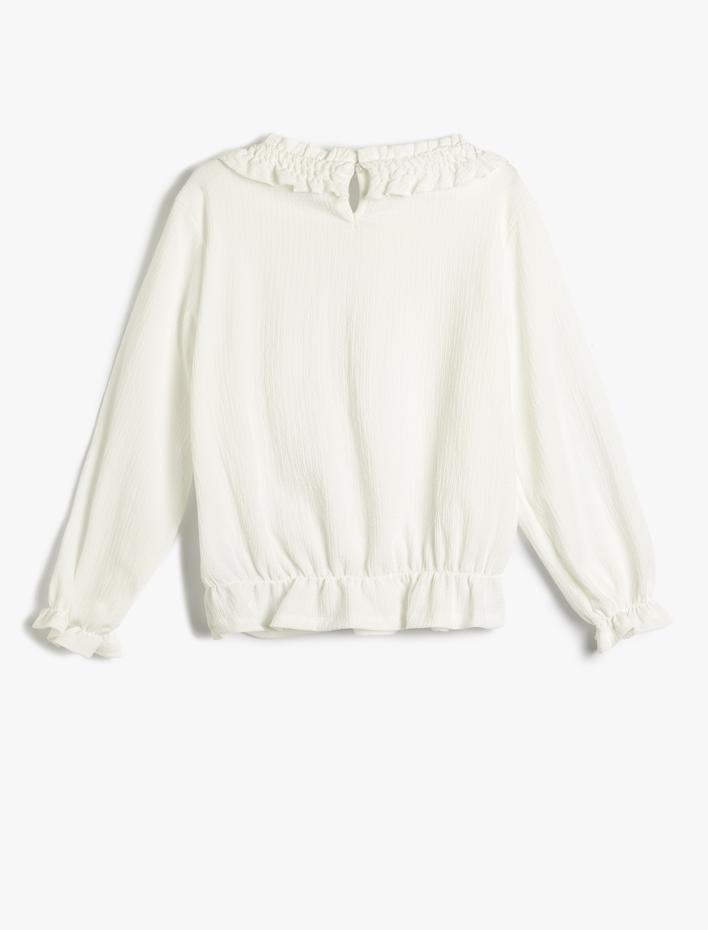 Kız Çocuk Bluz Fırfır Detaylı Manşetleri Lastikli Uzun Kollu