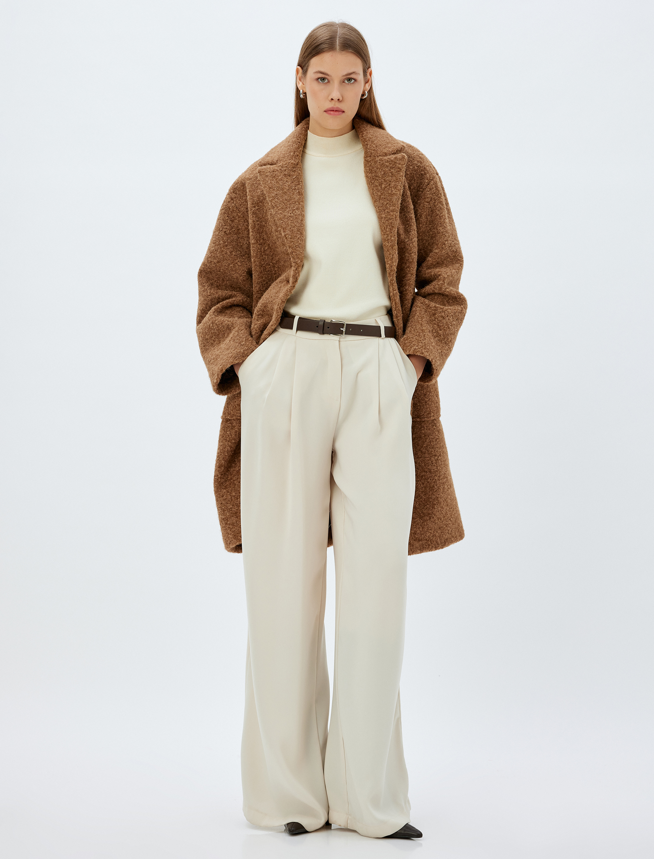 Uzun Buklet Kaban Kruvaze Cepli