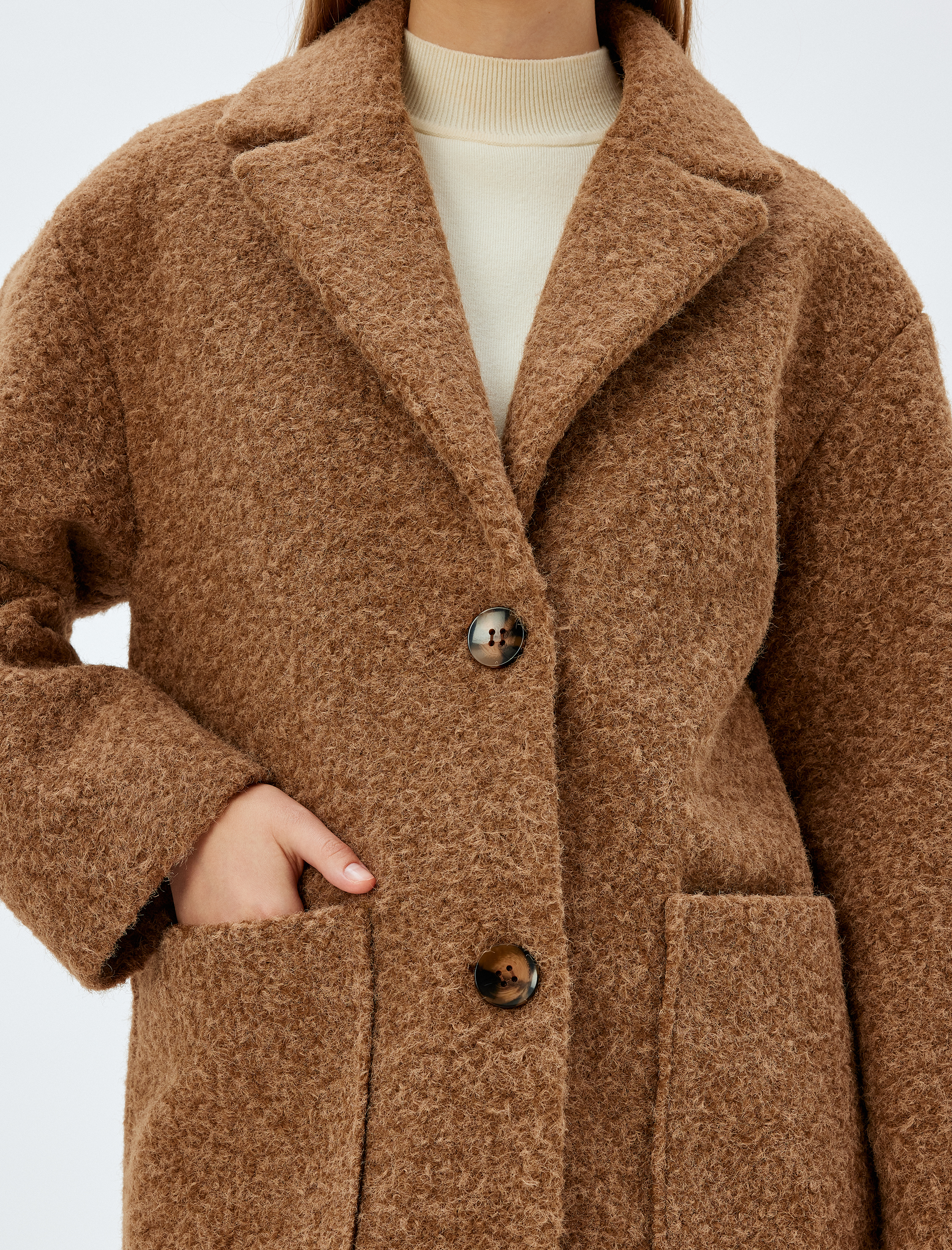 Uzun Buklet Kaban Kruvaze Cepli