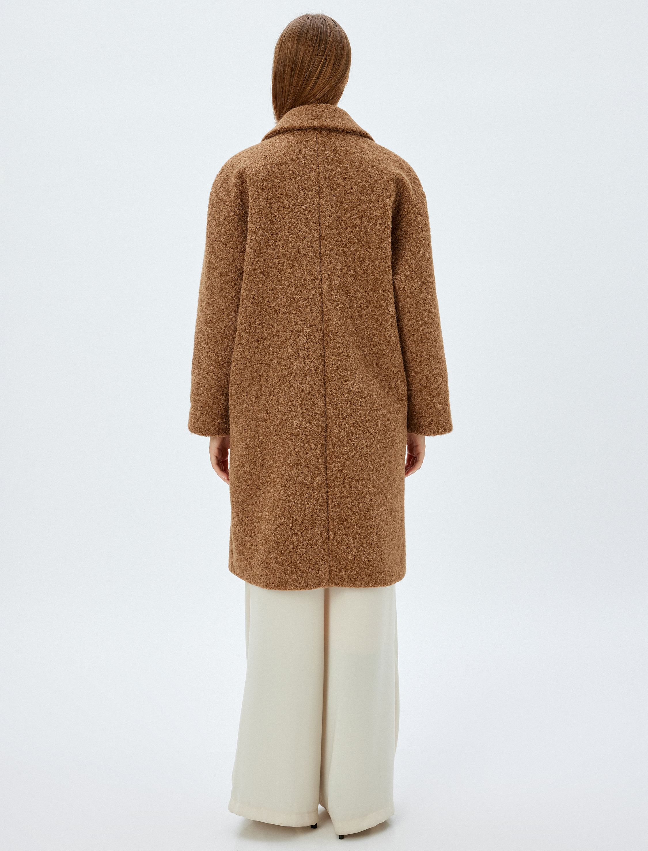 Uzun Buklet Kaban Kruvaze Cepli