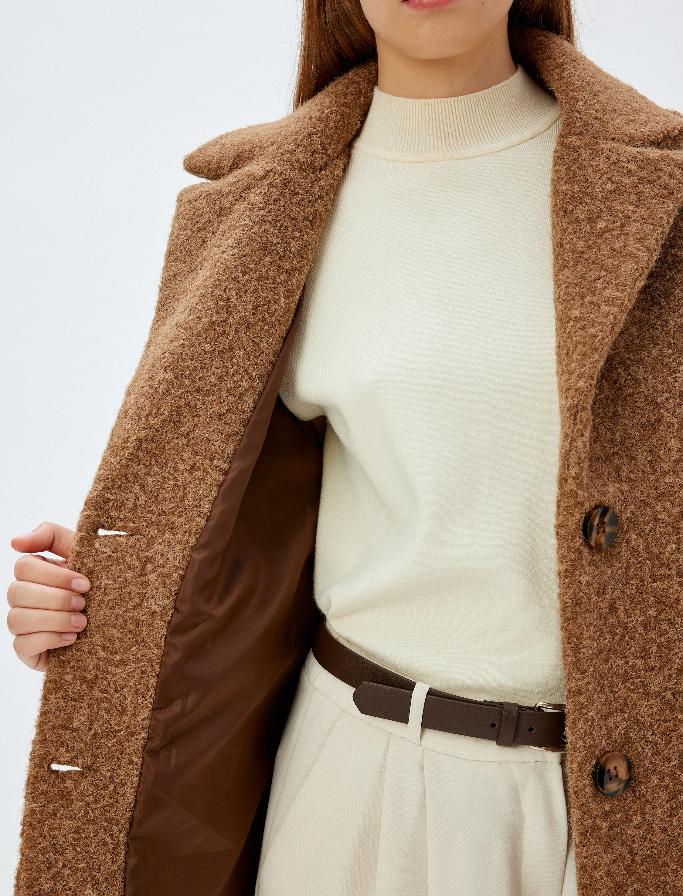 Uzun Buklet Kaban Kruvaze Cepli