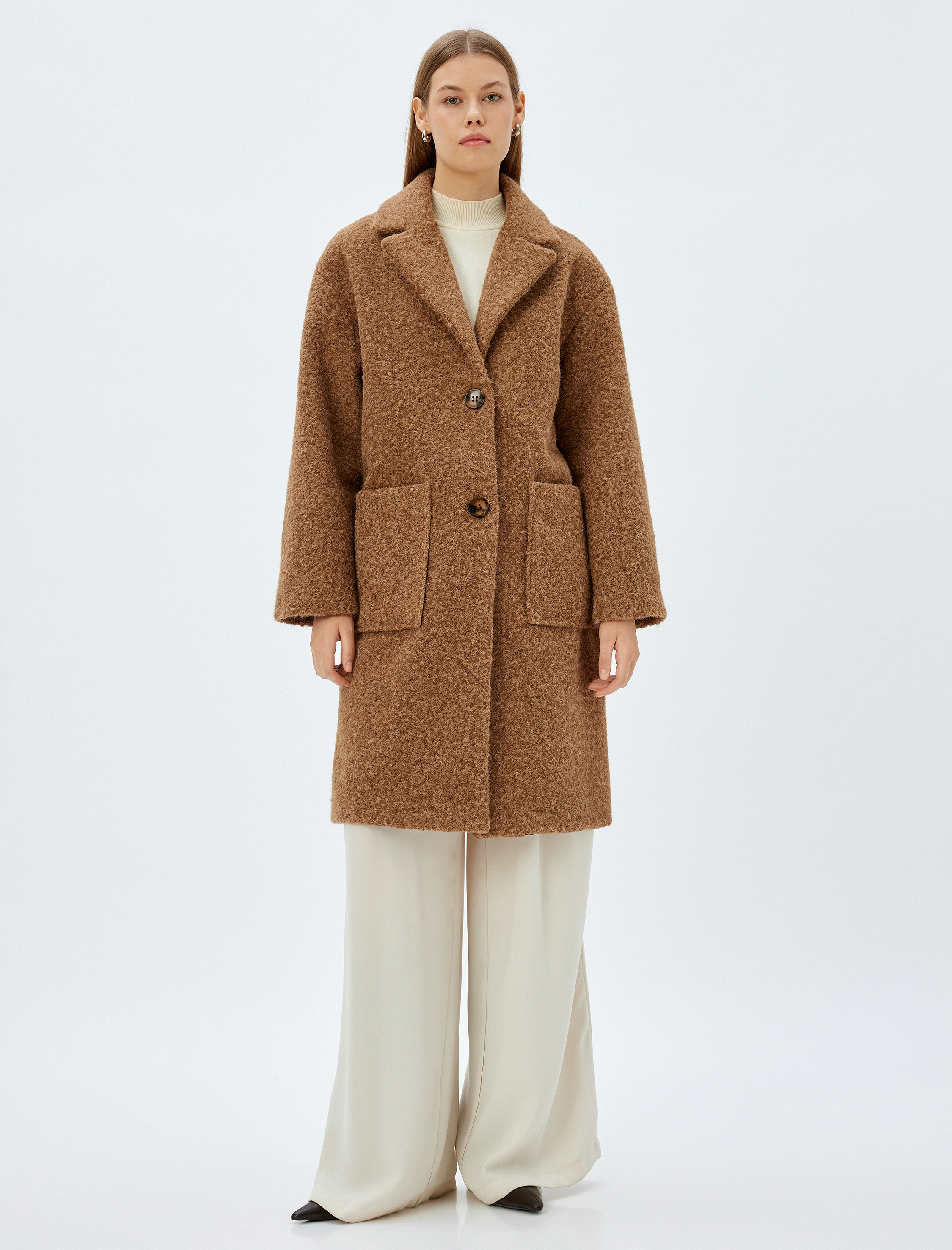 Uzun Buklet Kaban Kruvaze Cepli