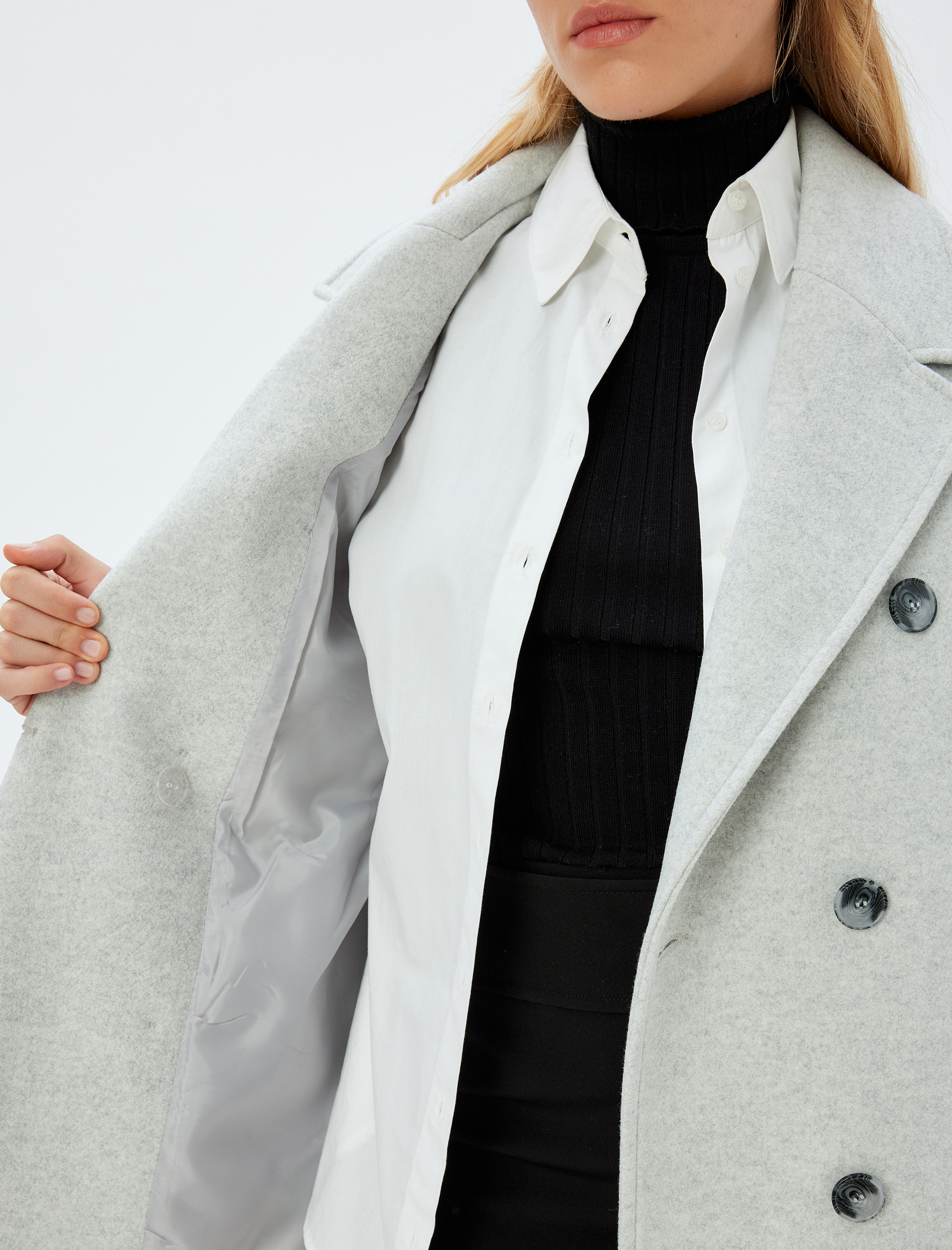 Cepli Uzun Kruvaze Kaşe Oversize Kaban