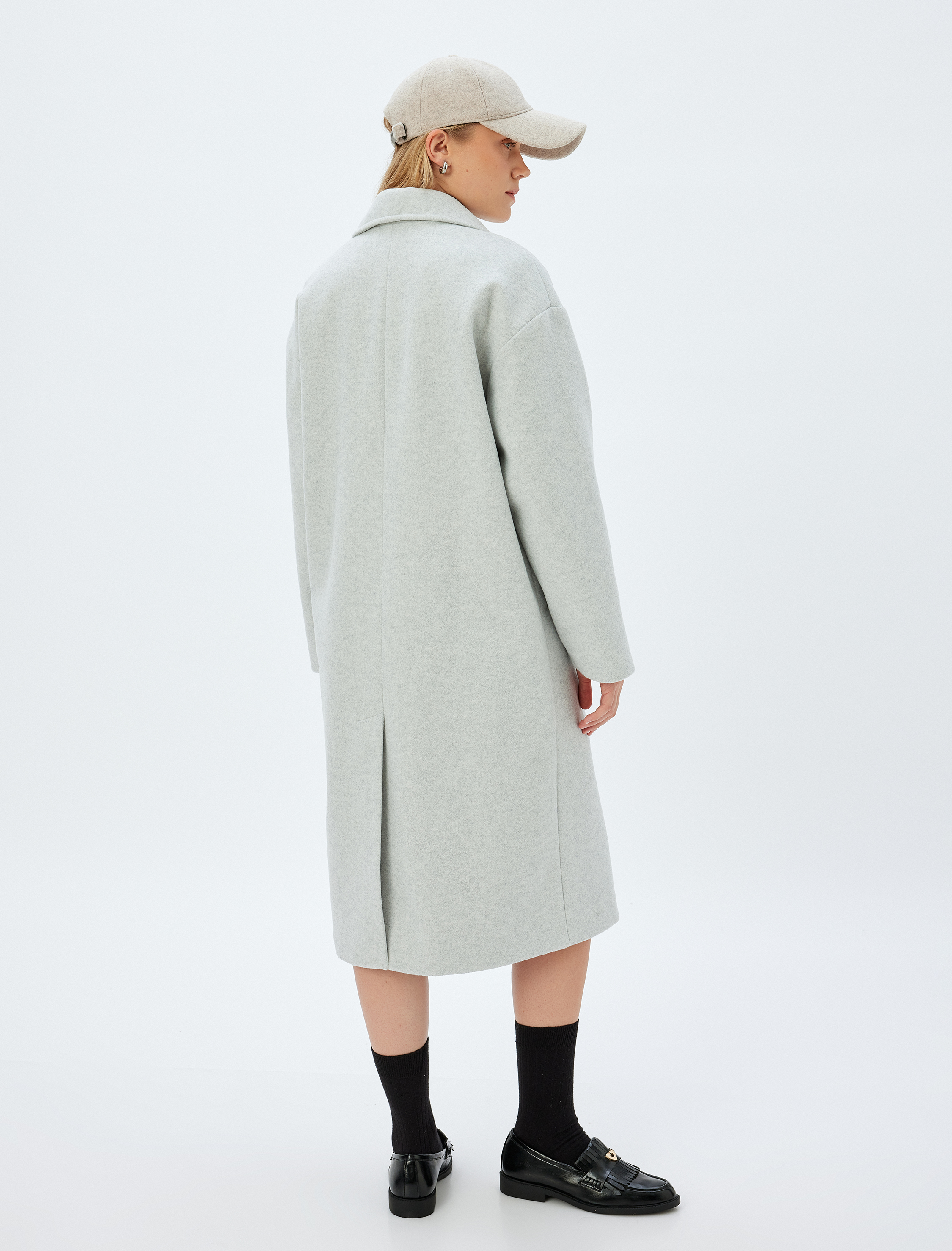 Cepli Uzun Kruvaze Kaşe Oversize Kaban