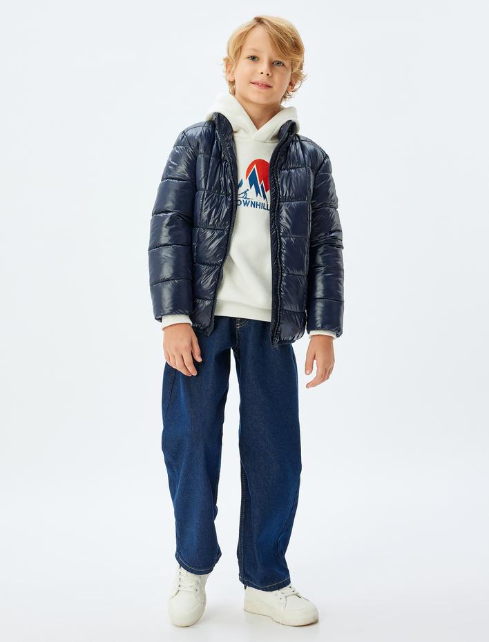 Erkek Çocuk Mont Dik Yaka Fermuarlı Uzun Kollu