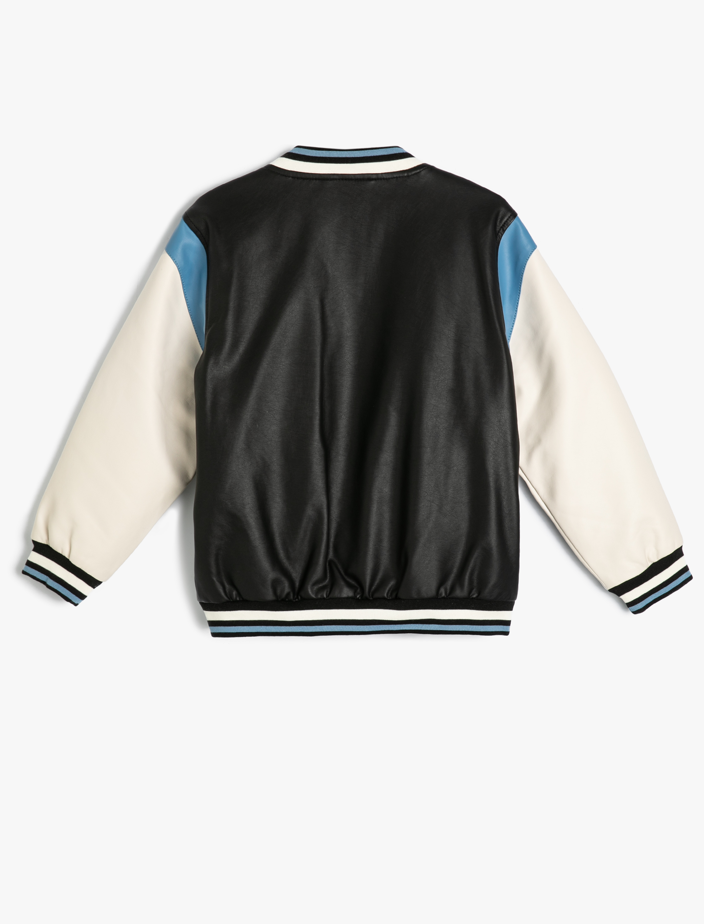  Erkek Çocuk Bomber Kolej Ceket Deri Görünümlü Aplike Detaylı Cepli