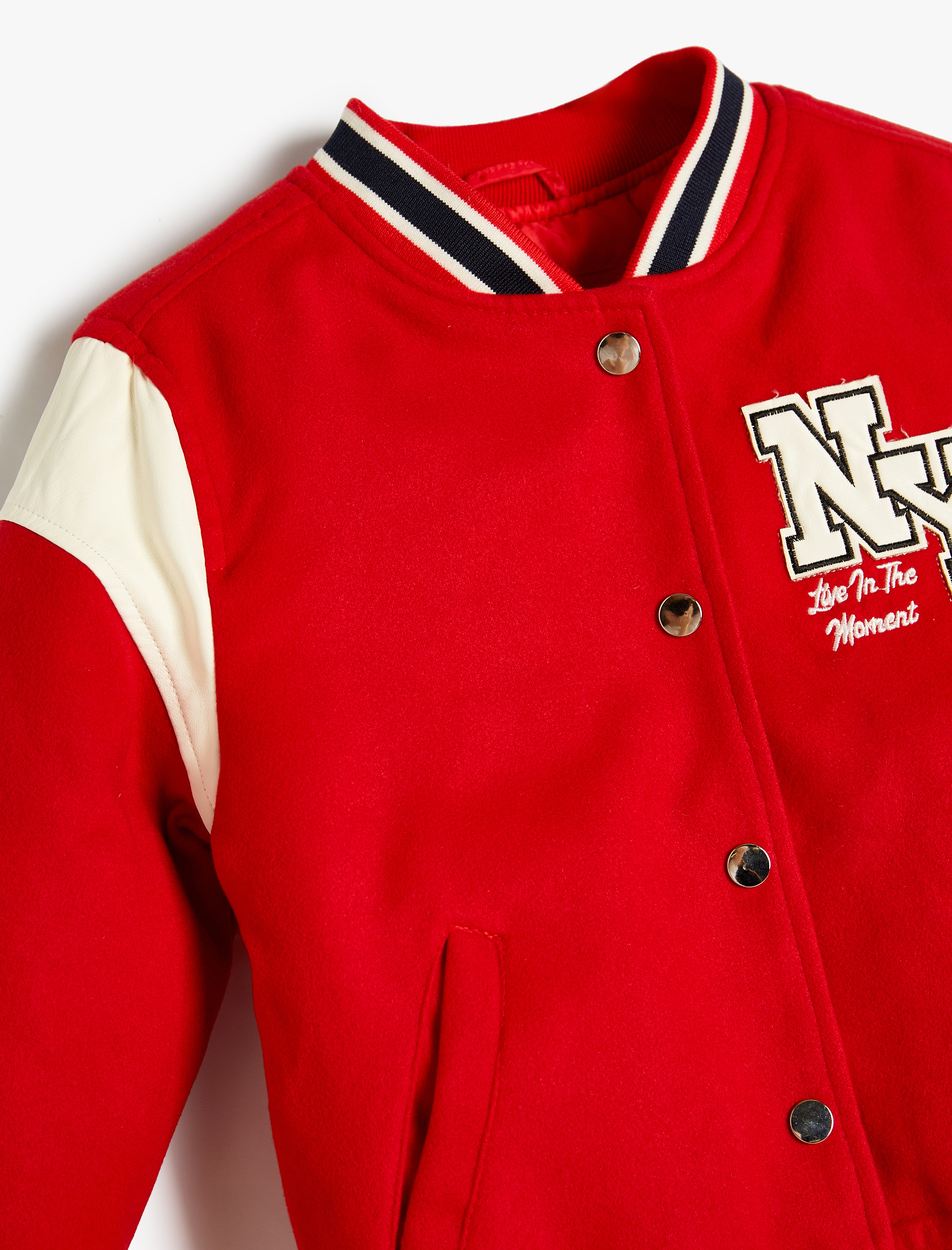  Kız Çocuk Cep Detaylı Uzun Kollu Renk Bloklu Oversize Kolej Ceket