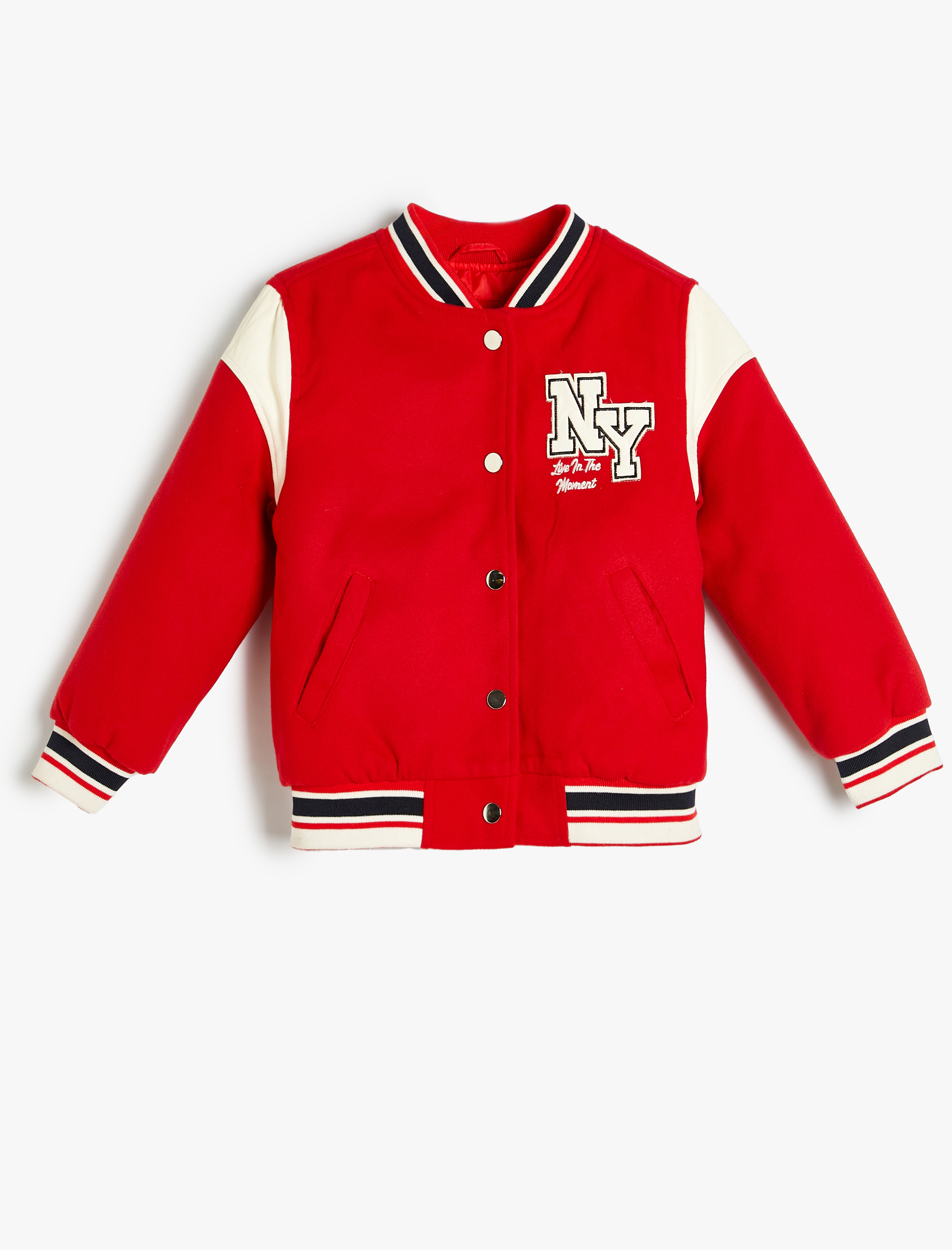  Kız Çocuk Cep Detaylı Uzun Kollu Renk Bloklu Oversize Kolej Ceket