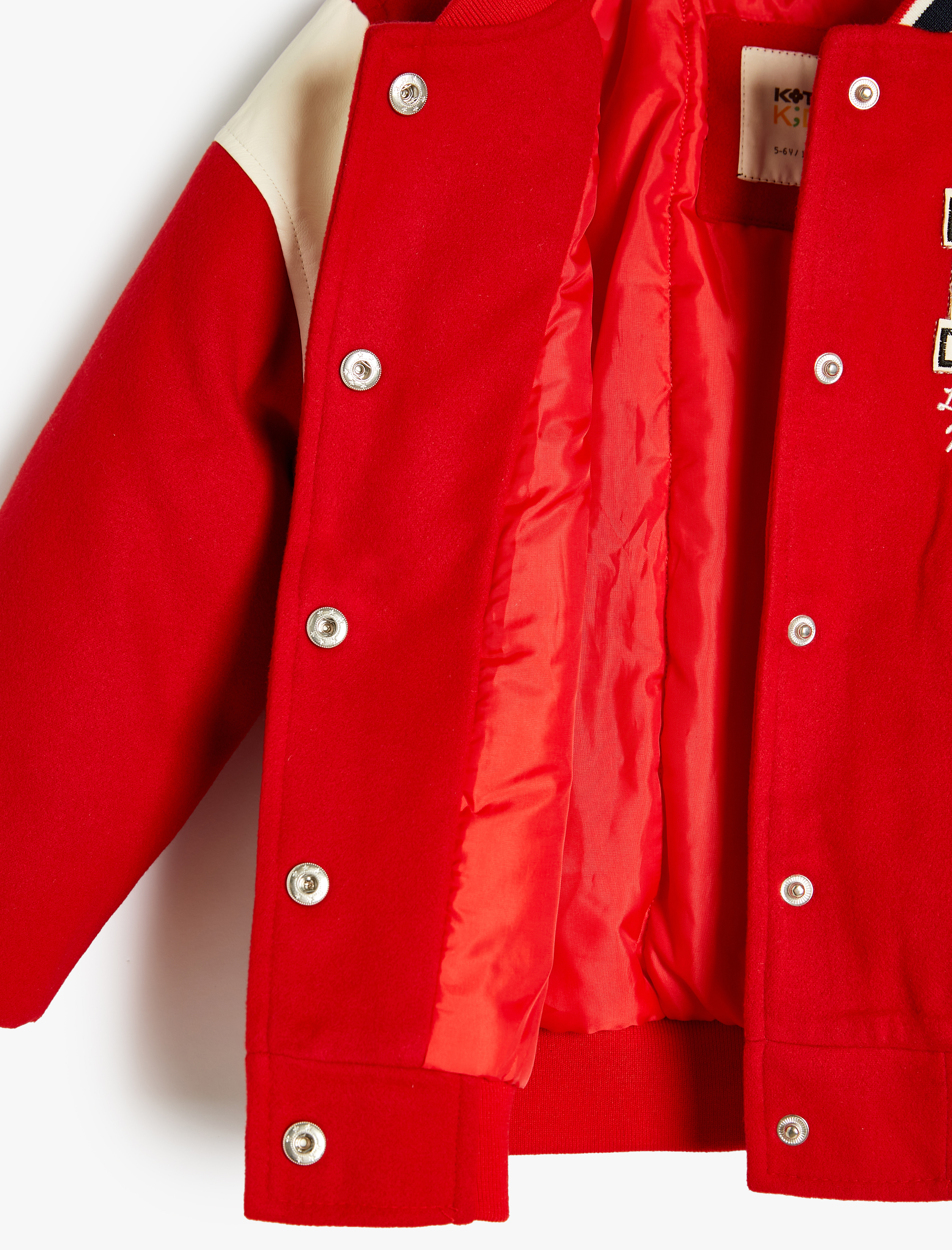  Kız Çocuk Cep Detaylı Uzun Kollu Renk Bloklu Oversize Kolej Ceket