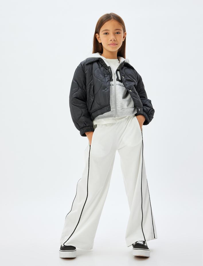 Kız Çocuk Basic Bol Paça Pantolon Beli Lastikli Şerit Detaylı