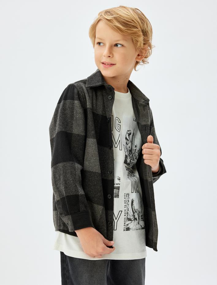 Erkek Çocuk Oduncu Gömleği Tek Cepli Uzun Kollu