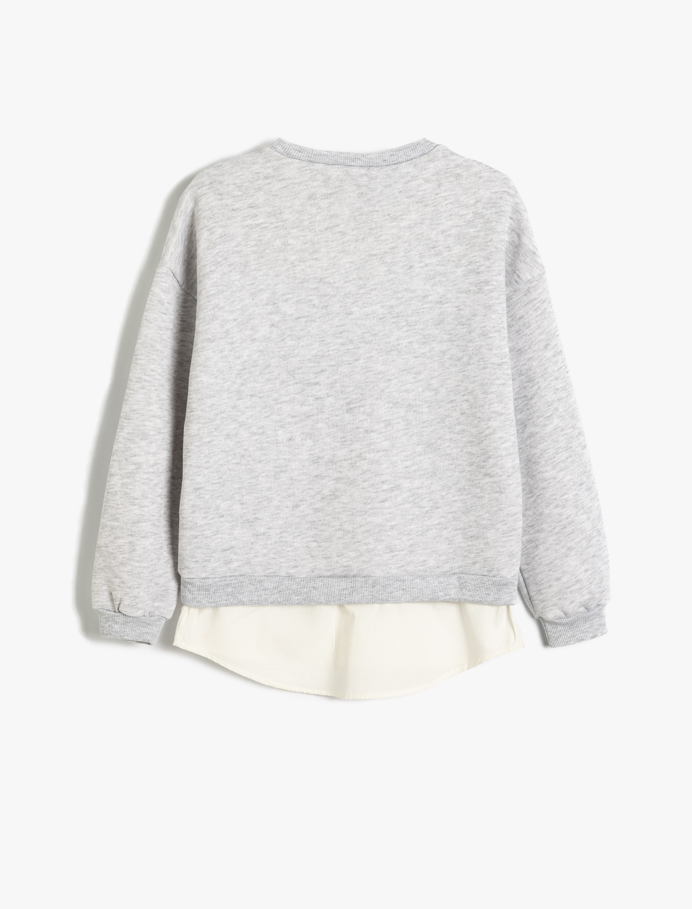  Kız Çocuk Sweatshirt Baskılı Bisiklet Yaka Gömlek Etek Ucu Detaylı Şardonlu