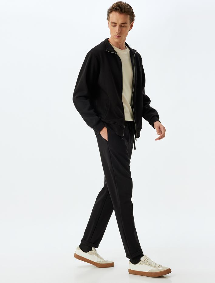  Slim Fit Pantolon Beli Bağcıklı Cep Detaylı Pamuk Karışımlı