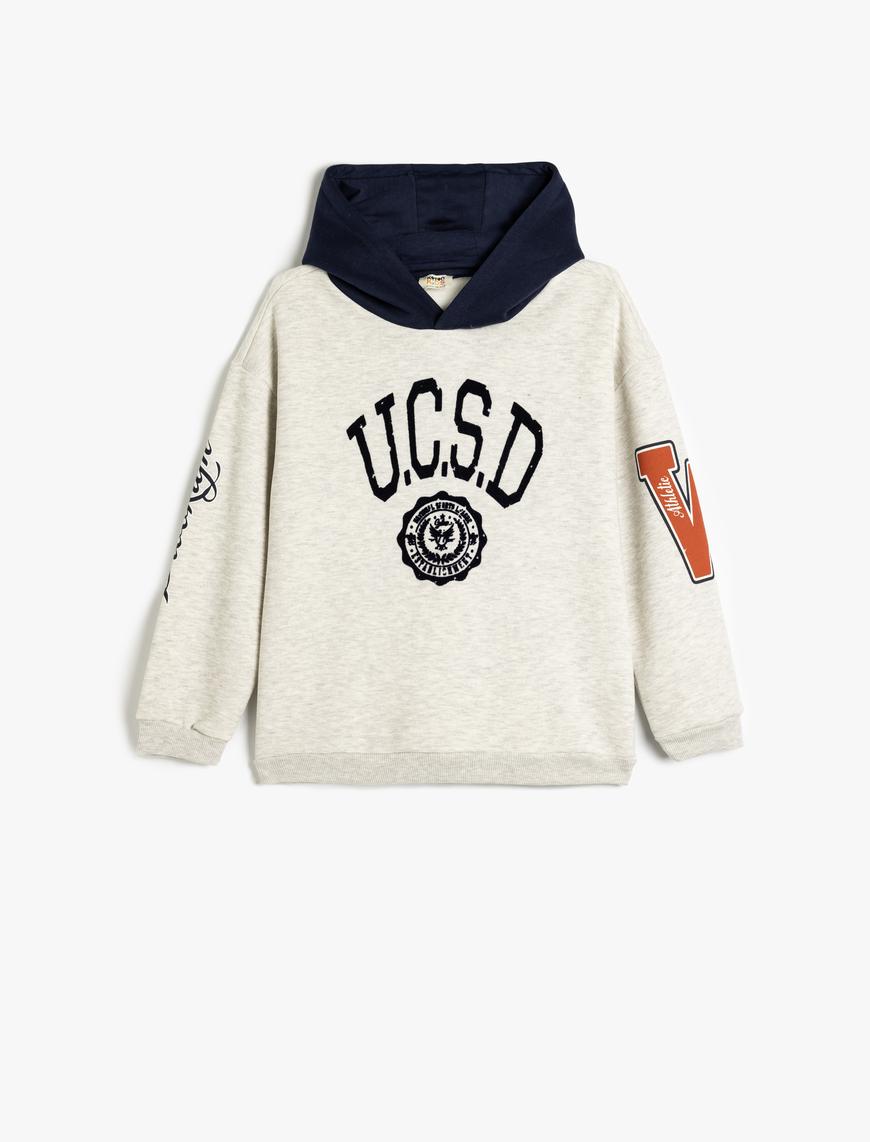  Erkek Çocuk Kapşonlu Sweatshirt Baskılı Uzun Kollu Renk Bloklu