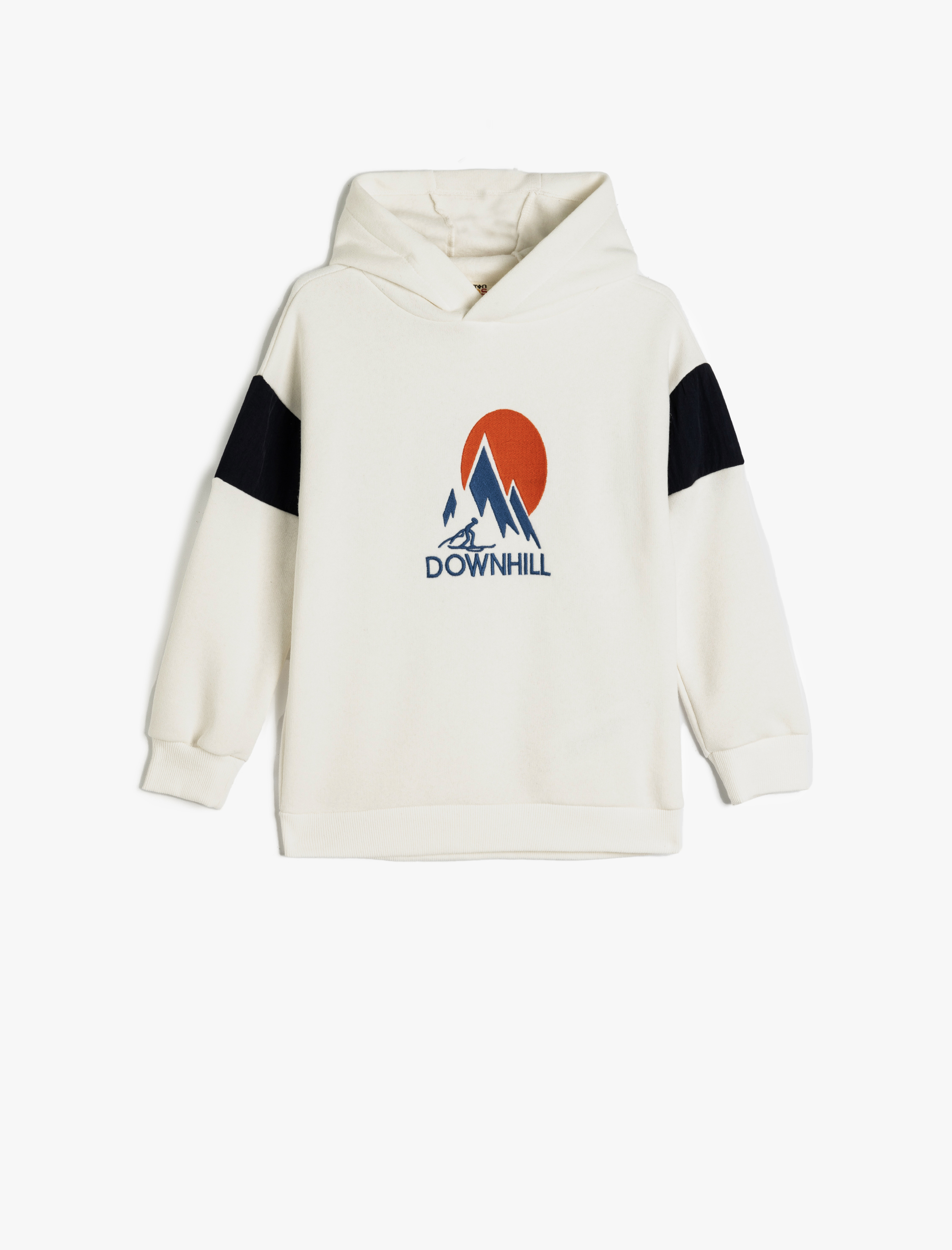  Erkek Çocuk Kapşonlu Sweatshirt Kayak Temalı Baskılı Uzun Kollu Şardonlu