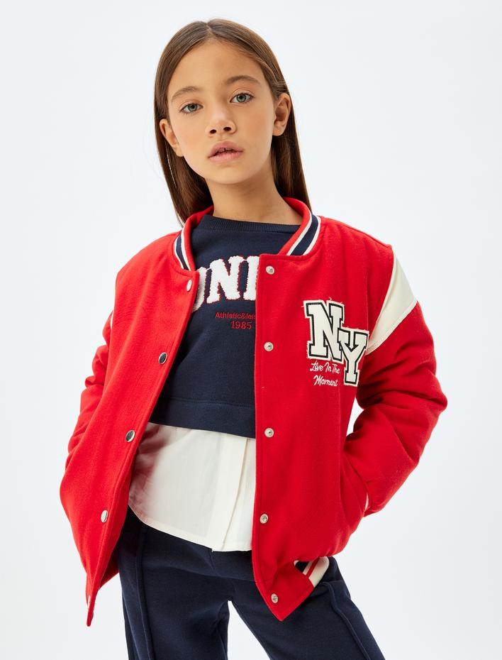 Kız Çocuk Sweatshirt London Şehir Baskılı Bisiklet Yaka Gömlek Etek Ucu Detaylı Şardonlu