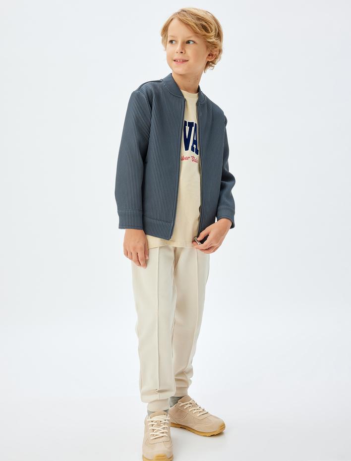 Erkek Çocuk Mevsimlik Mont Uzun Kollu Bisiklet Yaka Fermuar Kapamalı Ribanalı