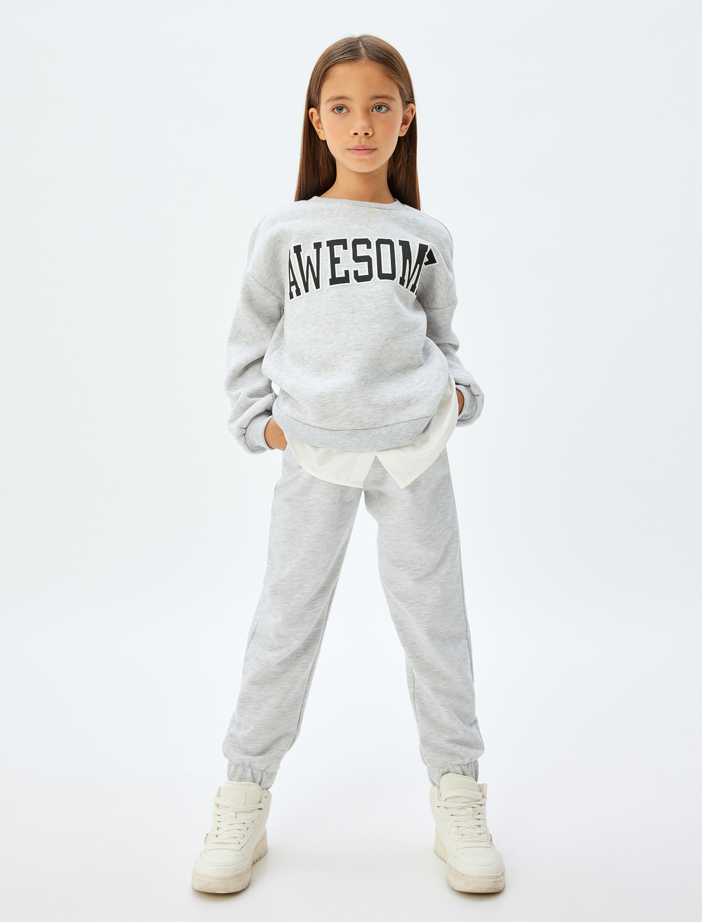  Kız Çocuk Basic Jogger Eşofman Altı Beli Lastikli Çift Bel Detaylı Şardonlu