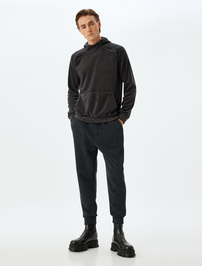  Spor Sweatshirt Boxy Kapşonlu Polar Kalın Kumaşlı Fermuar Detaylı Kanguru Cepli