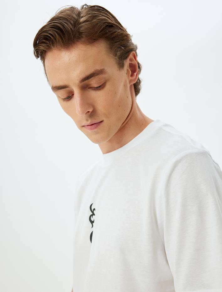  Baskılı Tişört Bisiklet Yaka Kısa Kollu Pamuklu