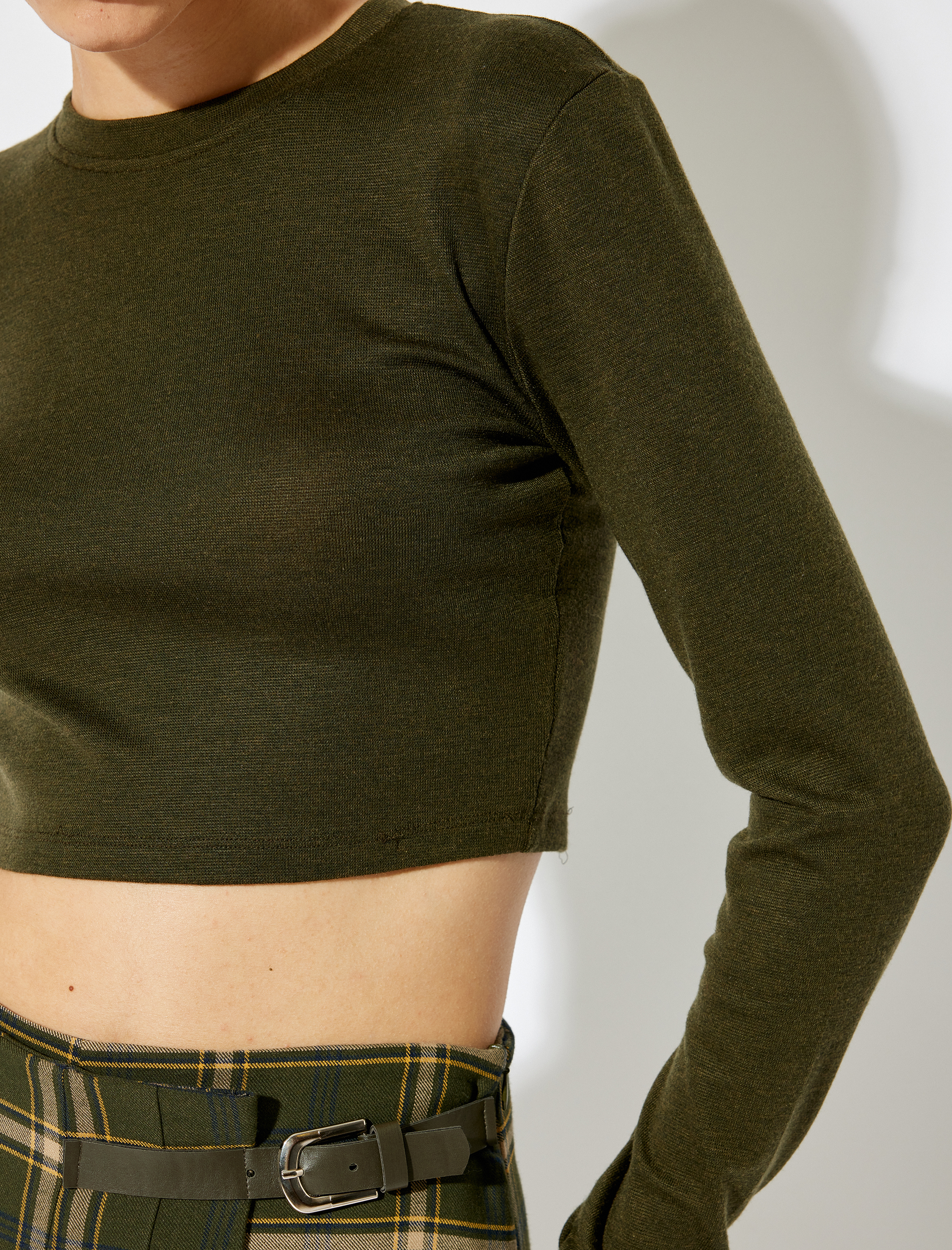   Bisiklet Yaka Rahat Kalıp Uzun Kollu Crop Body