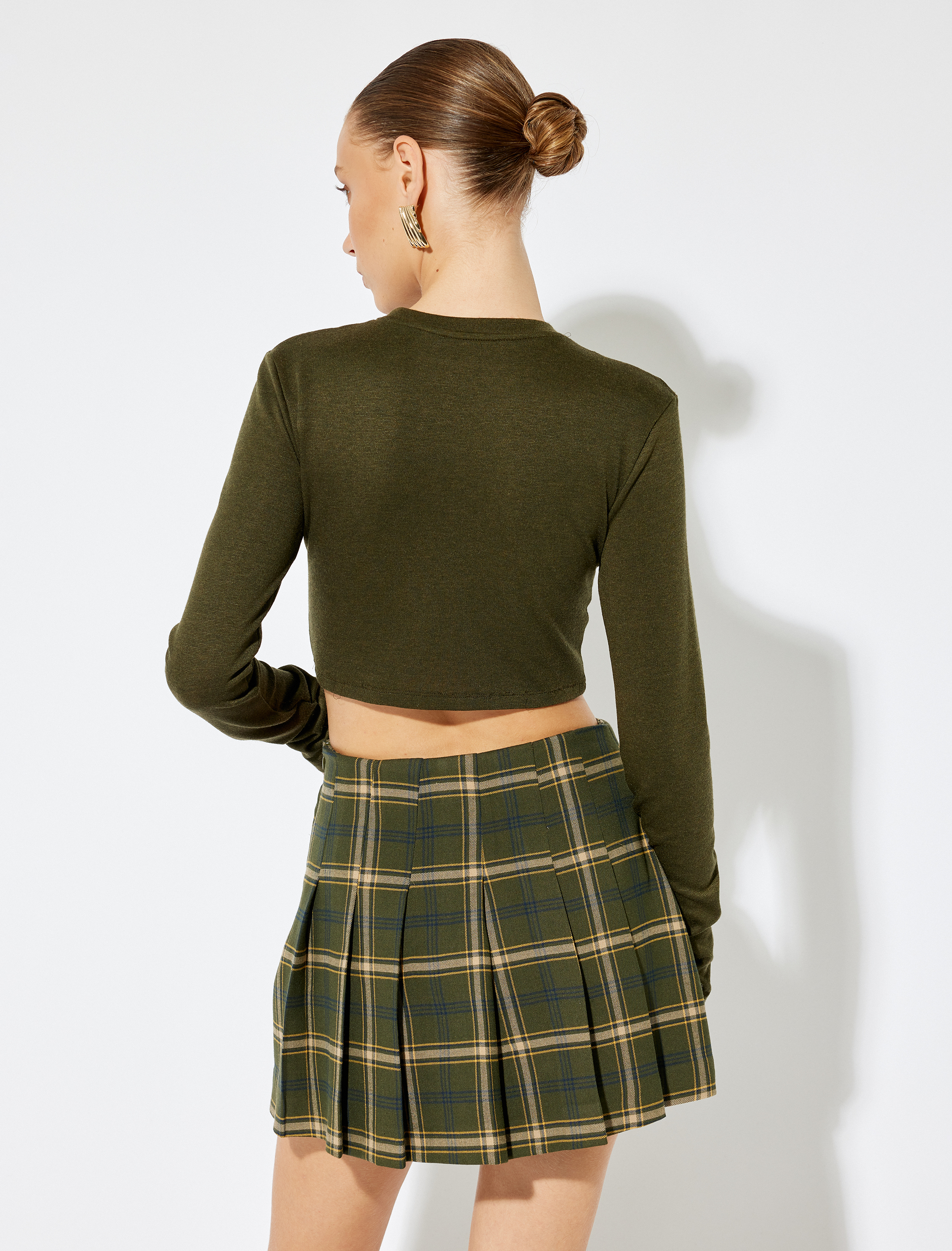   Bisiklet Yaka Rahat Kalıp Uzun Kollu Crop Body