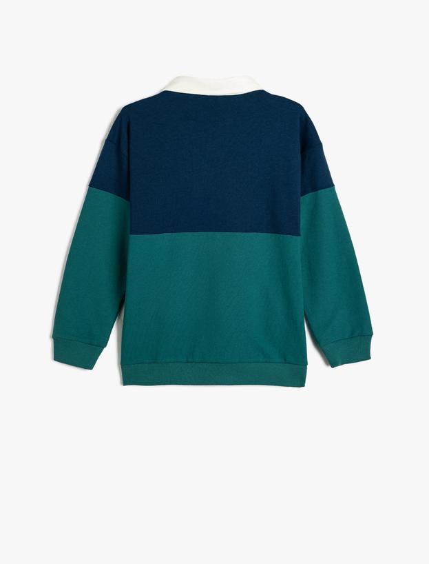 Oversize Sweatshirt Polo Yaka Baskı Detaylı Düğmeli Uzun Kollu_1