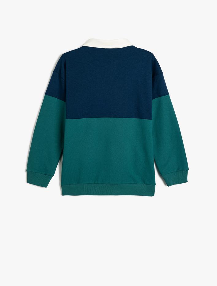 Erkek Çocuk Oversize Sweatshirt Polo Yaka Baskı Detaylı Düğmeli Uzun Kollu Şardonlu