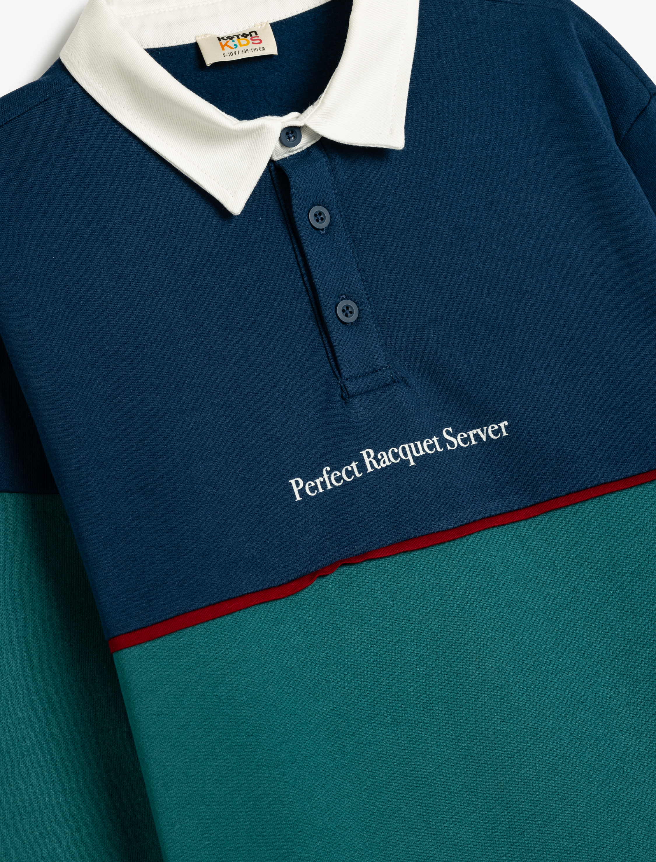  Erkek Çocuk Oversize Sweatshirt Polo Yaka Baskı Detaylı Düğmeli Uzun Kollu Şardonlu