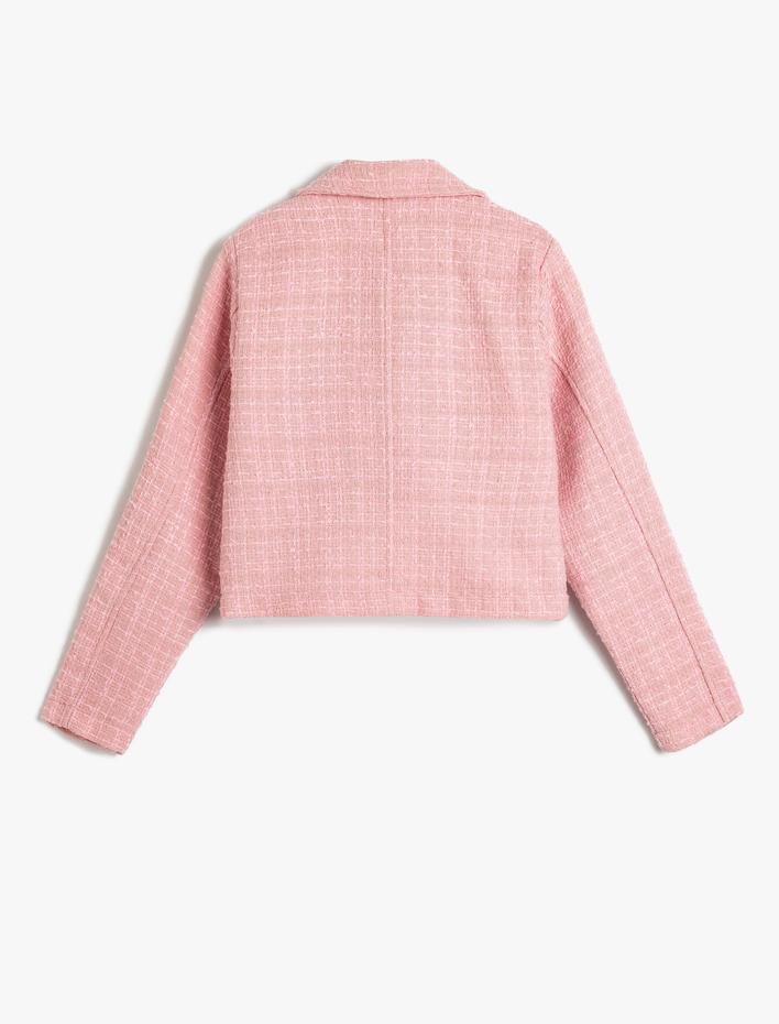 Kız Çocuk Tüvit Ceket Uzun Kollu Düğme Kapamalı Cep Detaylı