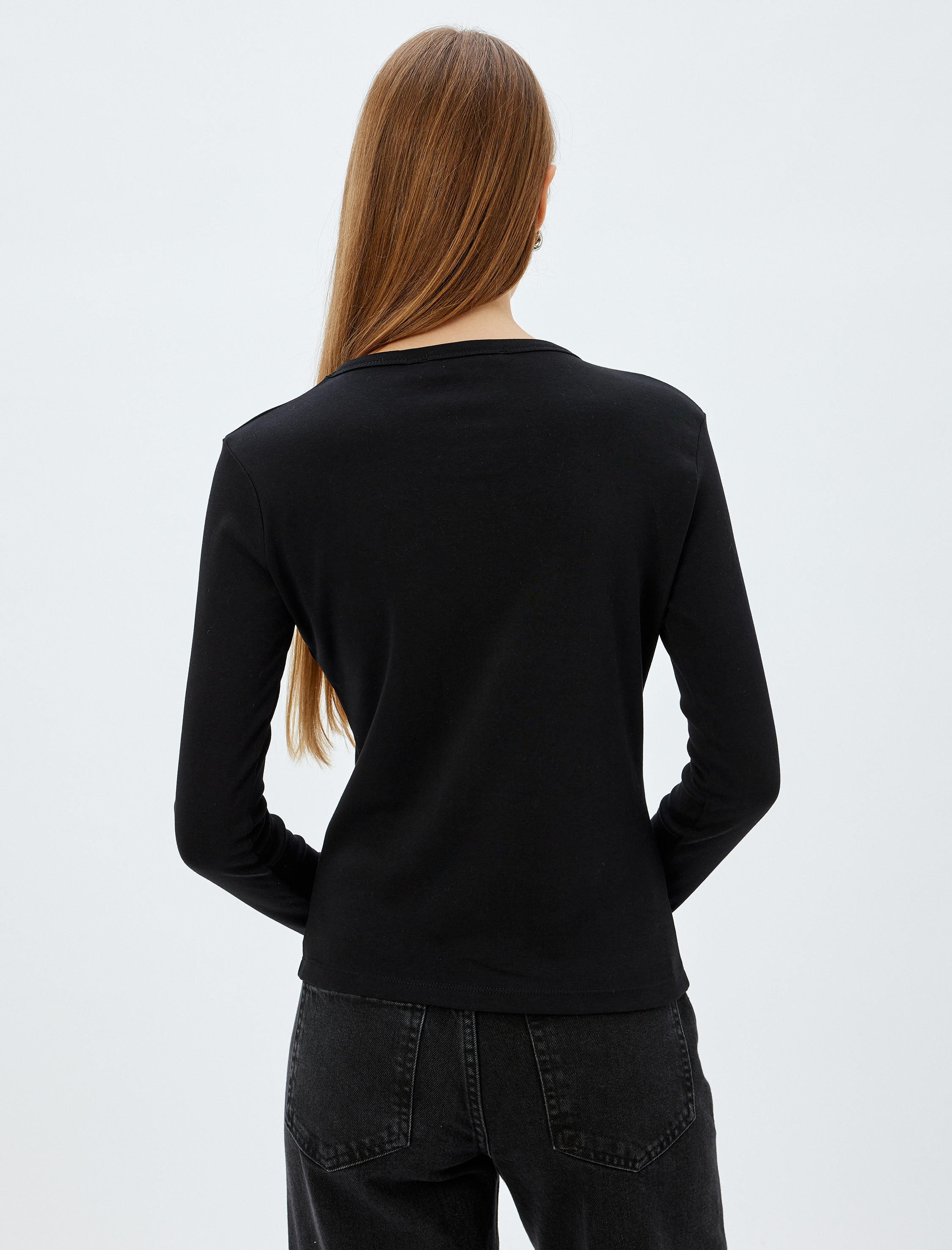   Basic Uzun Kollu Bisiklet Yaka Pamuklu Tişört