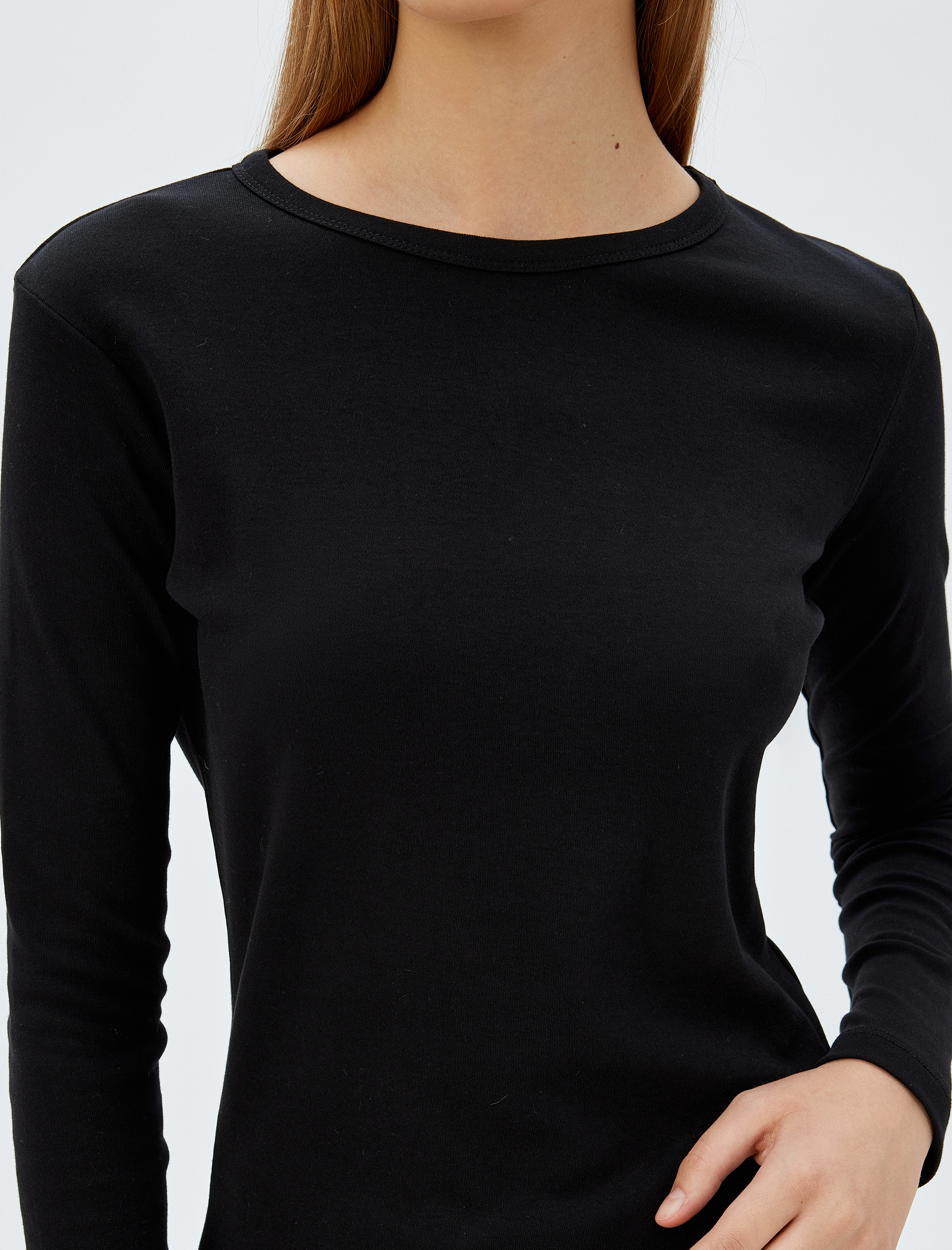   Basic Uzun Kollu Bisiklet Yaka Pamuklu Tişört